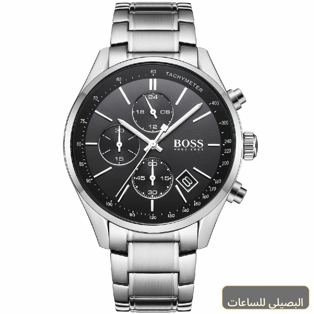 ساعة هوجو بوس جراند بركس للرجال بسوار فضي ومينا أسود 1513477