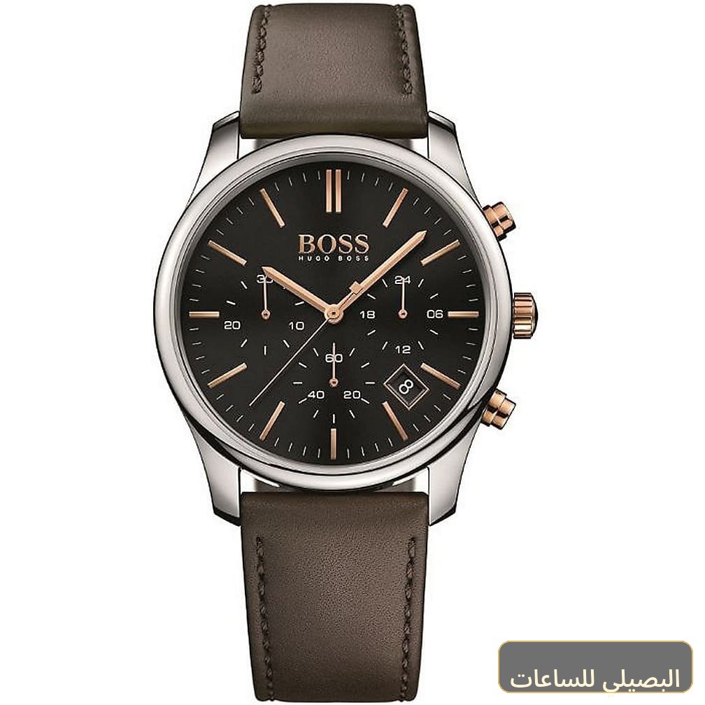 [1513448] ساعة هوجو بوس تايم ون رجالي بسوار جلدي بني ومينا أسود 1513448
