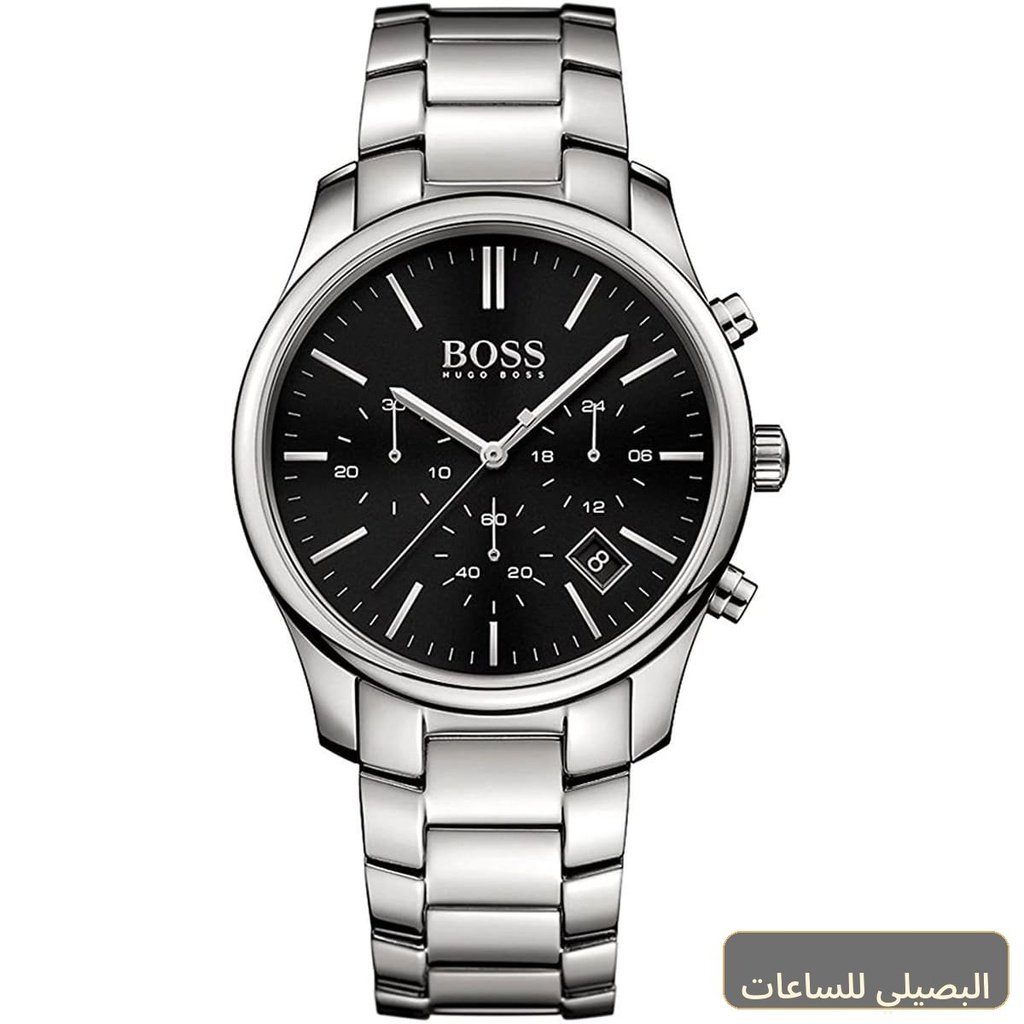 ساعة هوغو بوس تايم ون رجالي بسوار فضي ومينا أسود 1513433
