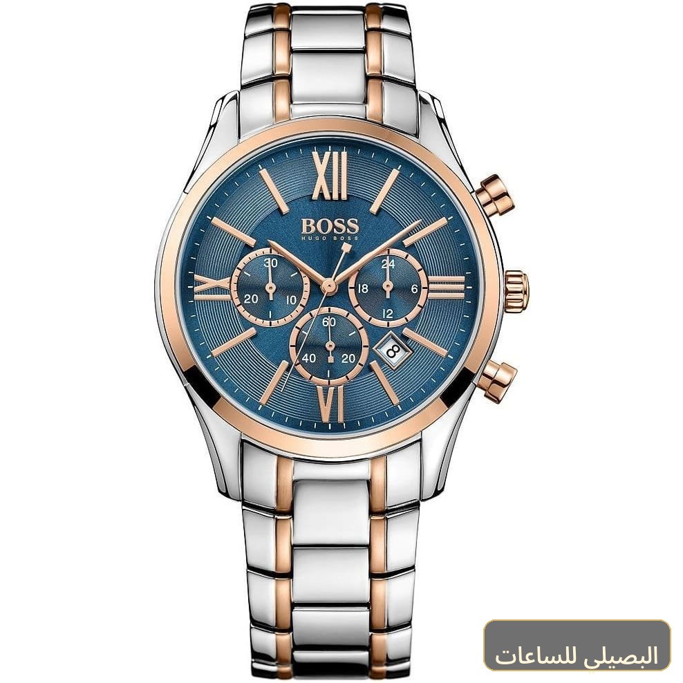 [1513321] ساعة هوجو بوس امباسادور للرجال بسوار فضي ونحاسي ومينا أزرق 1513321