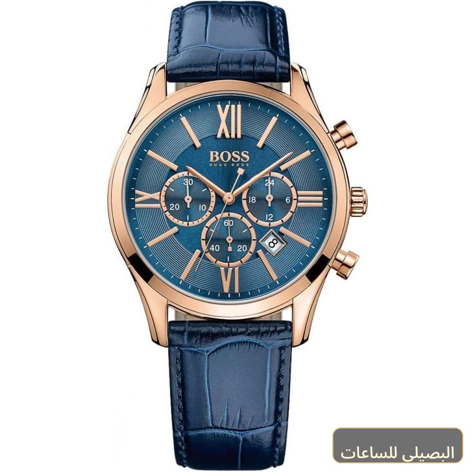 [1513320] ساعة هوجو بوس امباسادور رجالي بسوار جلد أزرق 1513320
