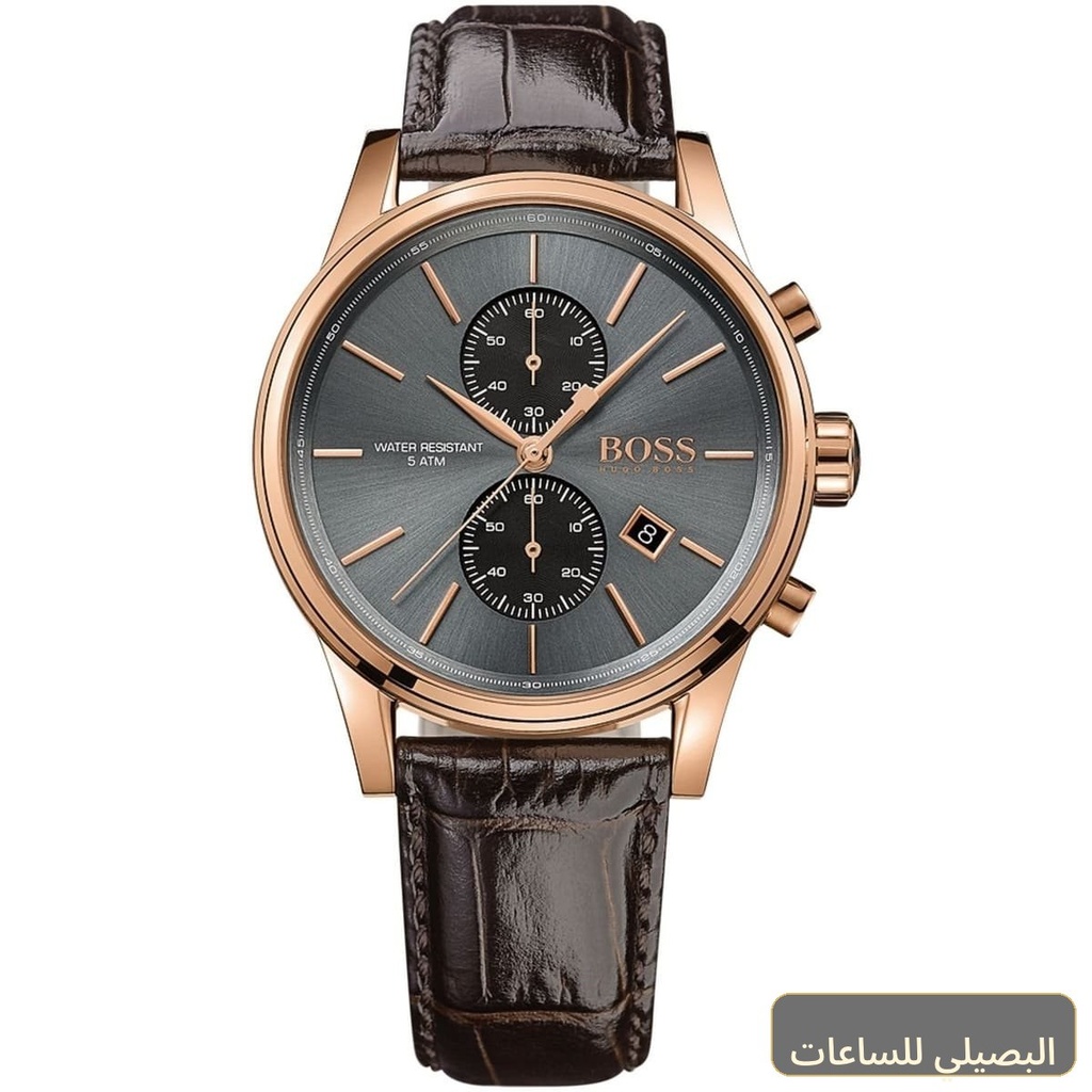 ساعة هوغو بوس جيت للرجال بحزام جلدي بني ومينا رمادي 1513281
