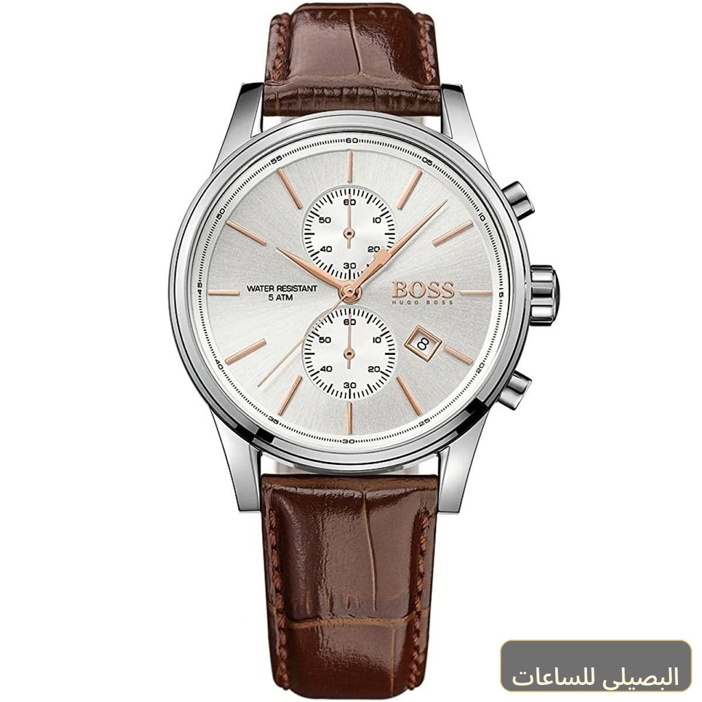 ساعة هوغو بوس جيت رجالي بسير جلد بني ومينا فضي 1513280