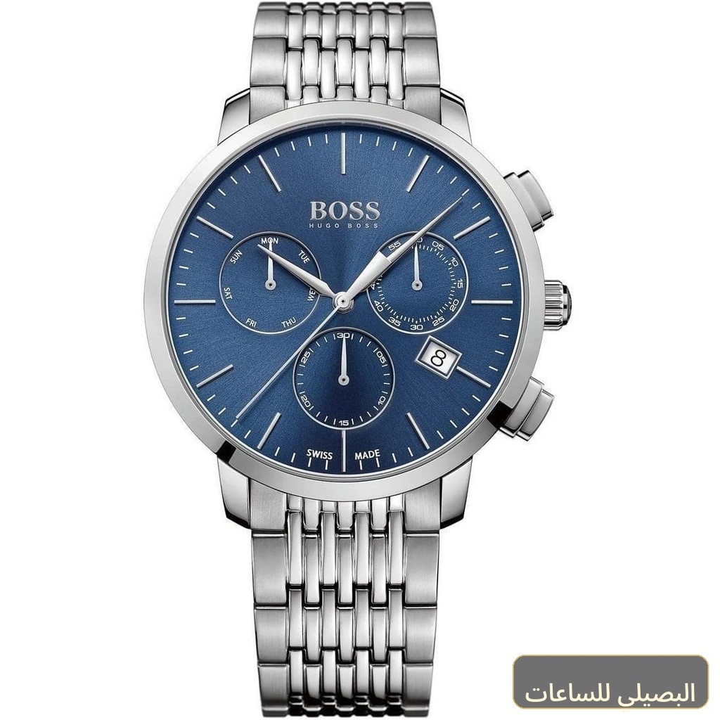 ساعة هوجو بوس سويس ميد سليم للرجال بسوار معدني فضي ومينا أزرق 1513269
