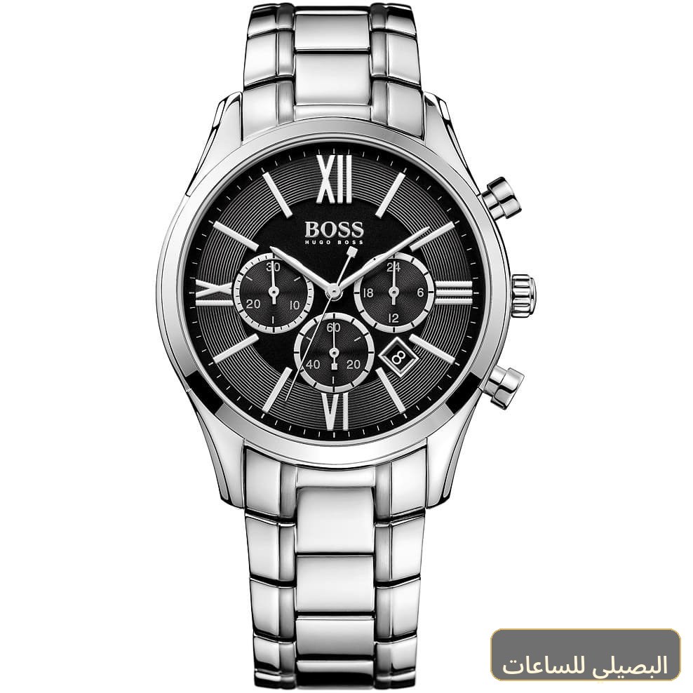 [1513196] ساعة هوجو بوس امباسادور للرجال بسوار فضي ومينا أسود 1513196