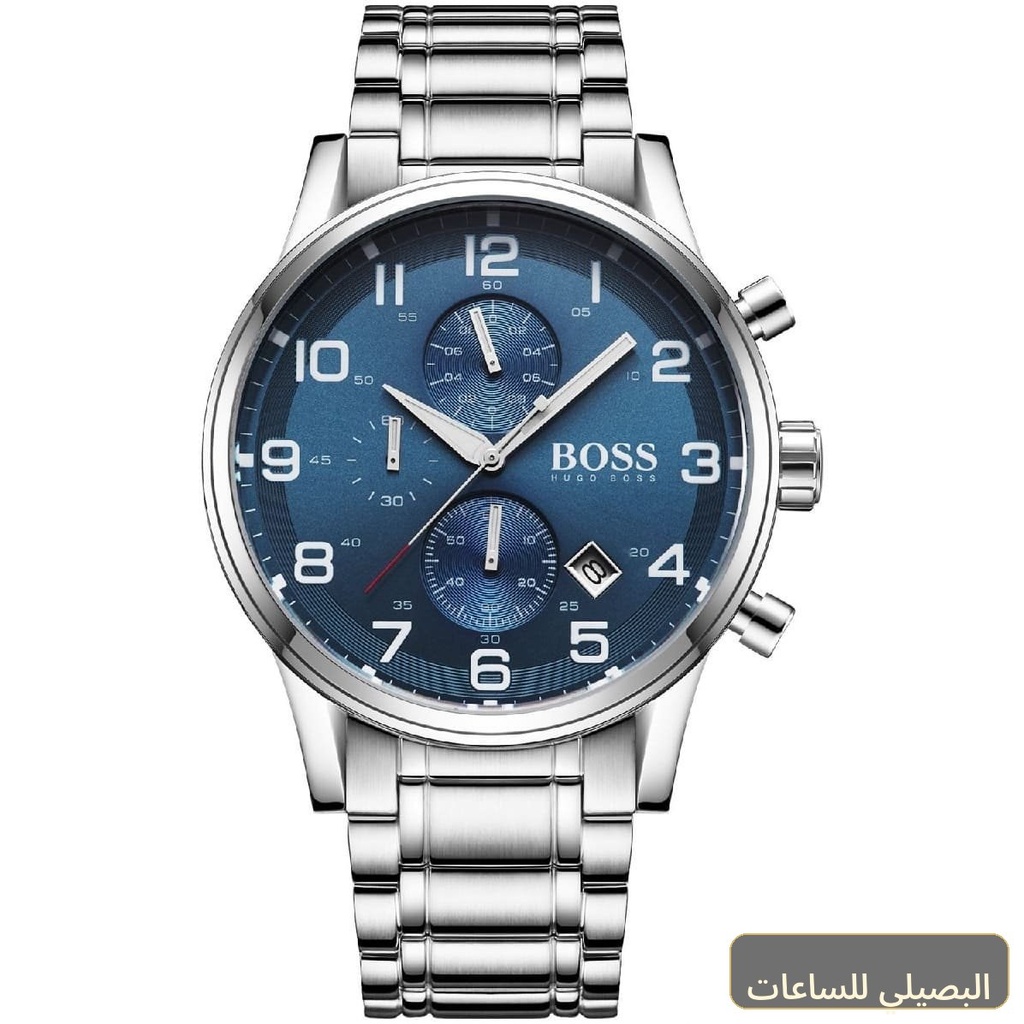 [1513183] ساعة هوغو بوس ايرولاينر للرجال بسوار فضي وميناء أزرق 1513183
