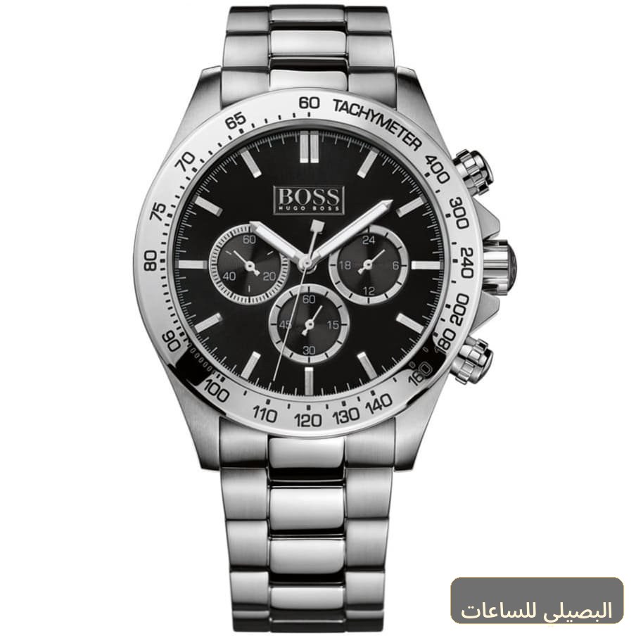 ساعة هوغو بوس ايكون رجالي بسوار فضي ومينا أسود 1512965