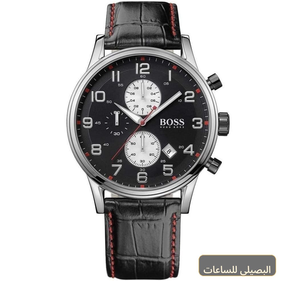 ساعة هوجو بوس ايرولاينر رجالي بسوار جلد أسود 1512631
