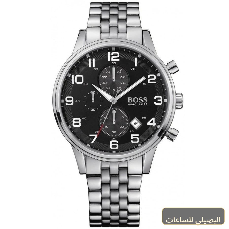 [hb1512446] ساعة هوغو بوس أيرولاينر رجالي بسوار فضي ومينا أسود 1512446