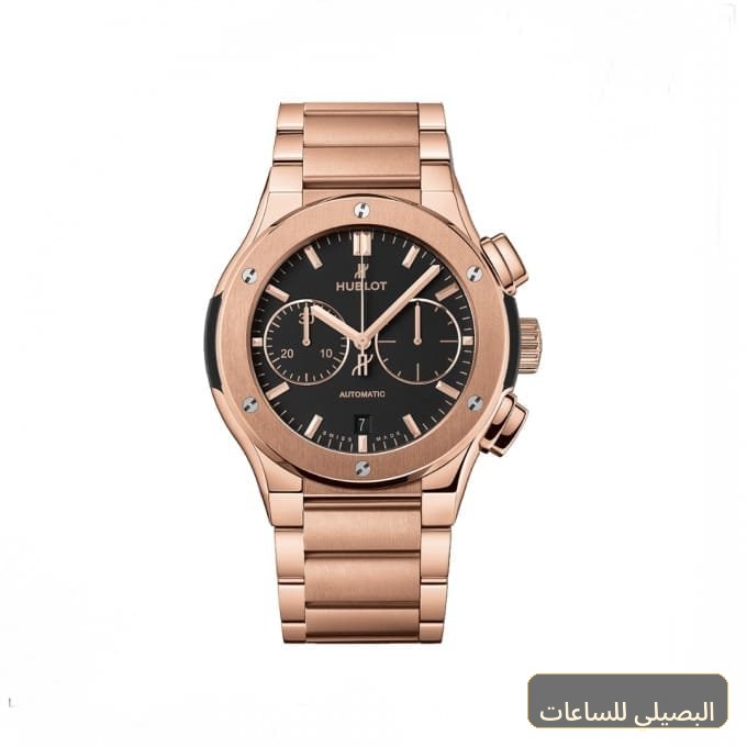 ساعه من Hublot تعمل بعدادات بلون اسود وسير دهبي من المعدن
