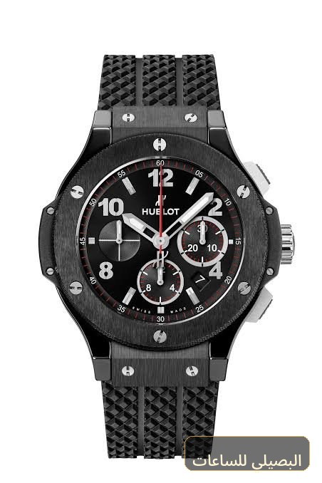 ساعه من Hublot تعمل بعدادات بلون اسود وسير اسود من المطاط