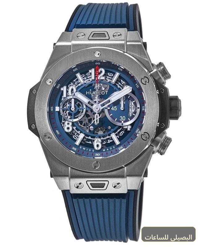ساعه من Hublot تعمل بعدادات بلون اسود وسير اسود من المطاط
