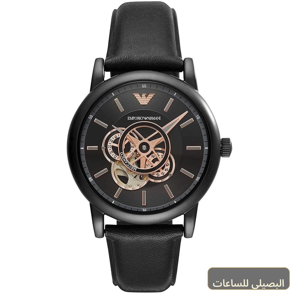 ساعة امبوريو ارماني لويجي للرجال AR60012 بسير جلد أسود ونظام أوتوماتيك