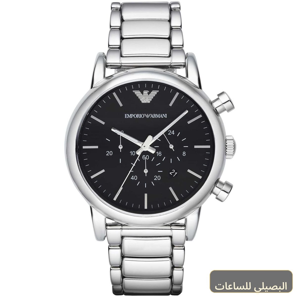 ساعة امبوريو ارماني لويجي للرجال AR1894 بمينا أسود وسوار فضي
