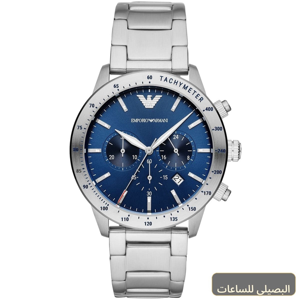 ساعة امبوريو ارماني ماريو للرجال AR11306 بمينا أزرق وسوار فضي
