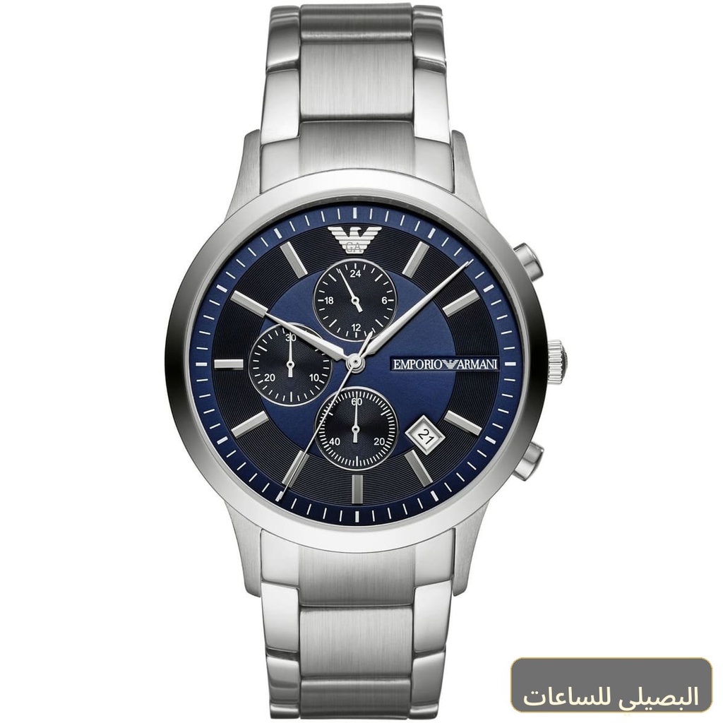 [93e8c6220cc8] ساعة امبوريو ارماني ريناتو للرجال AR11164 بمينا أزرق وسوار فضي
