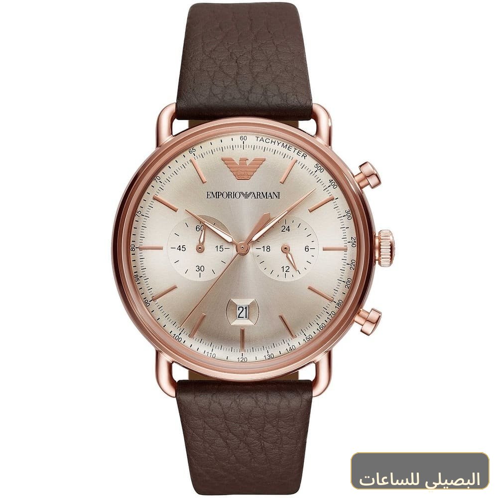 ساعة امبوريو ارماني أفياتور للرجال AR11106 بسير جلد بني ونظام كرونوغراف