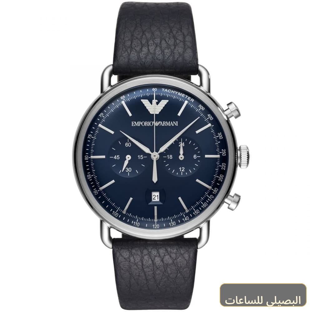 [bbb58cdde319] ساعة امبوريو ارماني أفياتور للرجال بمينا أزرق وسير جلد أسود AR11105