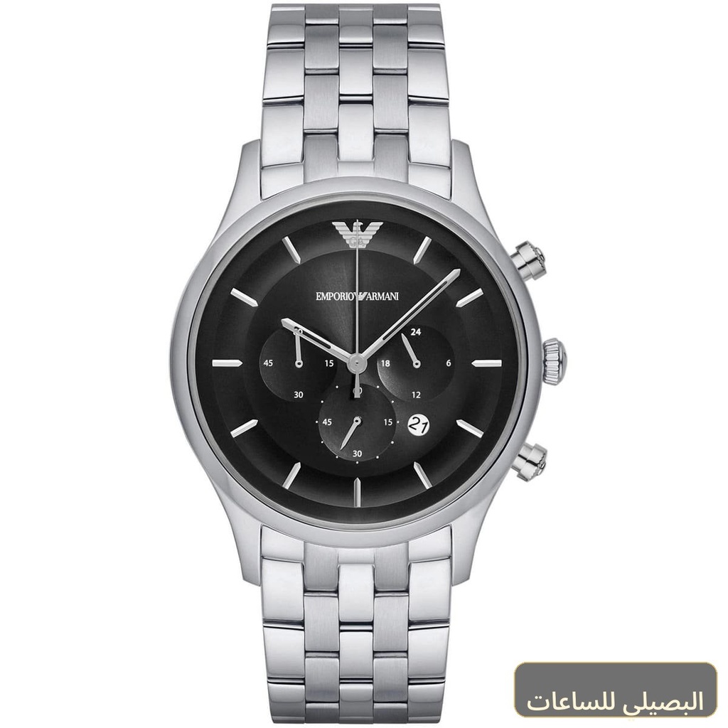 [e2af5ad9412a] ساعة امبوريو ارماني لامبادا للرجال AR11017 بسير فضي ومينا أسود