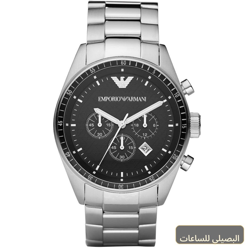 [2bcb85d266fe] ساعة امبوريو ارماني سبورتيفو للرجال AR0585 ستانلس ستيل فضي بمينا أسود