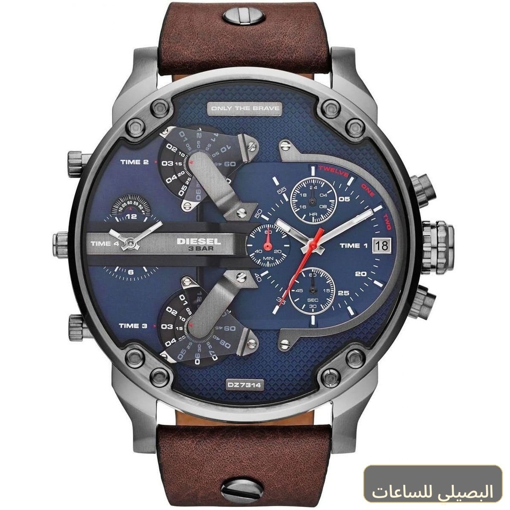 ساعة ديزل للرجال مستر دادي DZ7314 بمينا أزرق وسير جلد بني