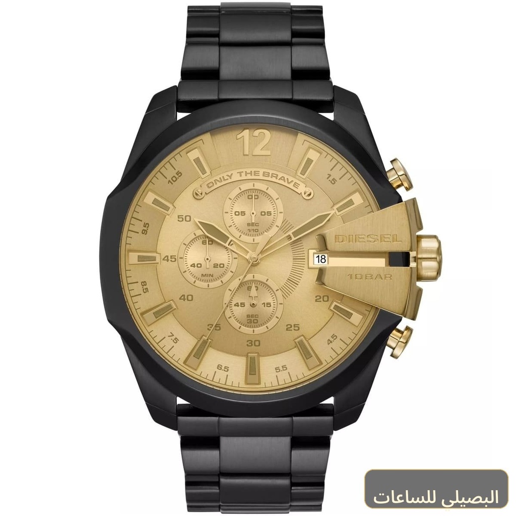 [0b062364c4c0] ساعة ديزل للرجال ميجا شيف DZ4485 بميناء ذهبي وسير أسود