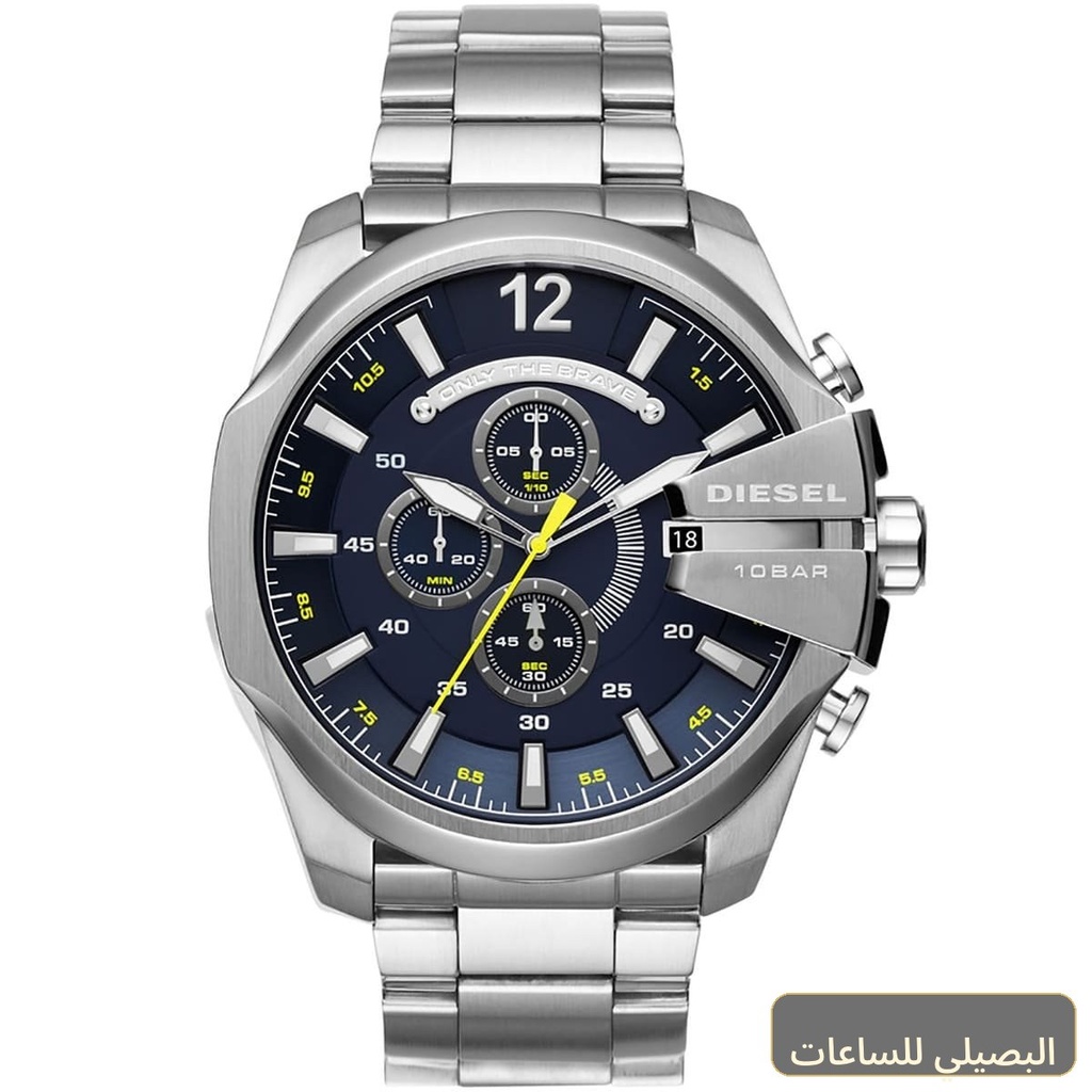 [fb26f858b96c] ساعة ديزل للرجال ميجا شيف DZ4465 بميناء أزرق وسير فضي