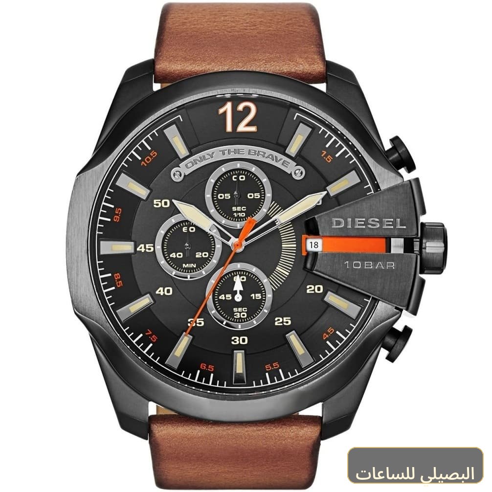 [efb6c531f2d2] ساعة ديزل للرجال ميجا شيف DZ4343 بسير جلد بني