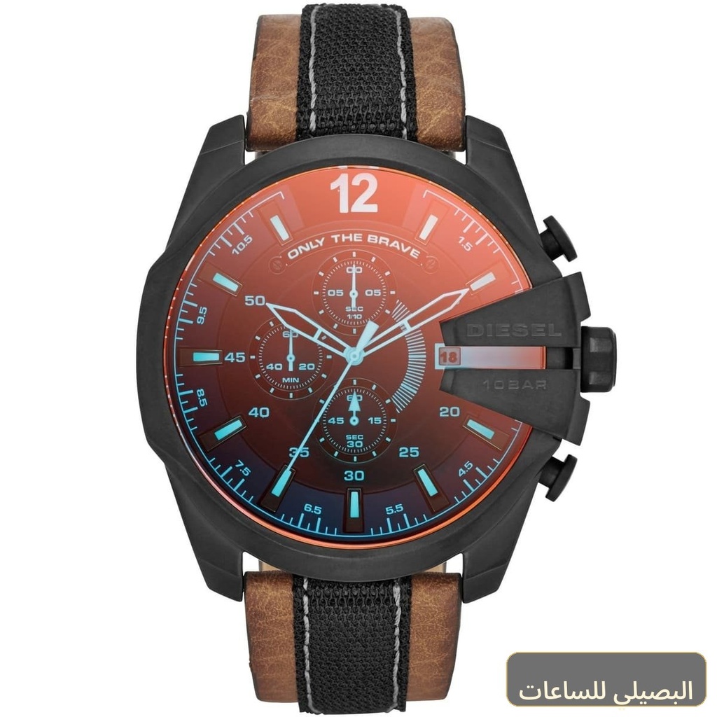 [56eb210f1573] ساعة ديزل للرجال ميجا شيف DZ4305 بمينا أسود وسير جلد بني
