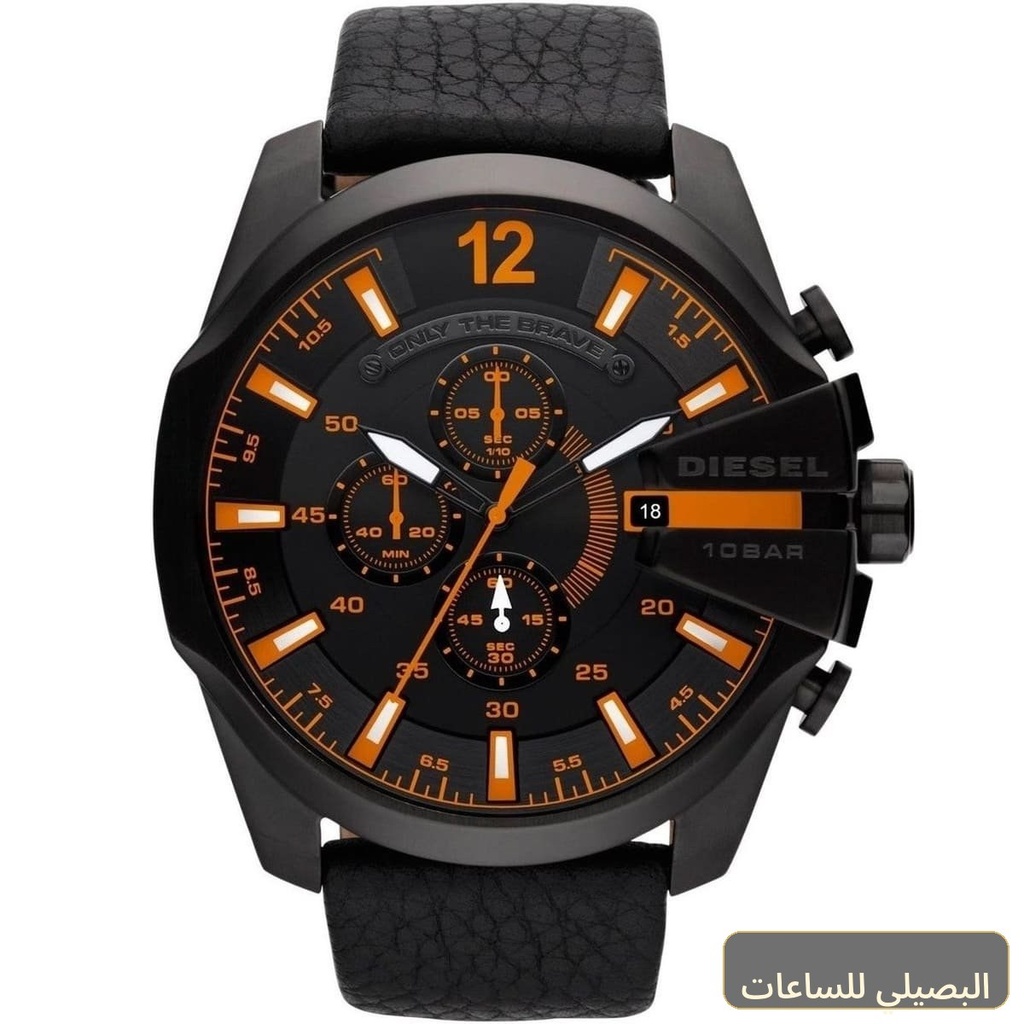 [f131770df0e2] ساعة ديزل للرجال ميجا شيف DZ4291 بسير جلد أسود
