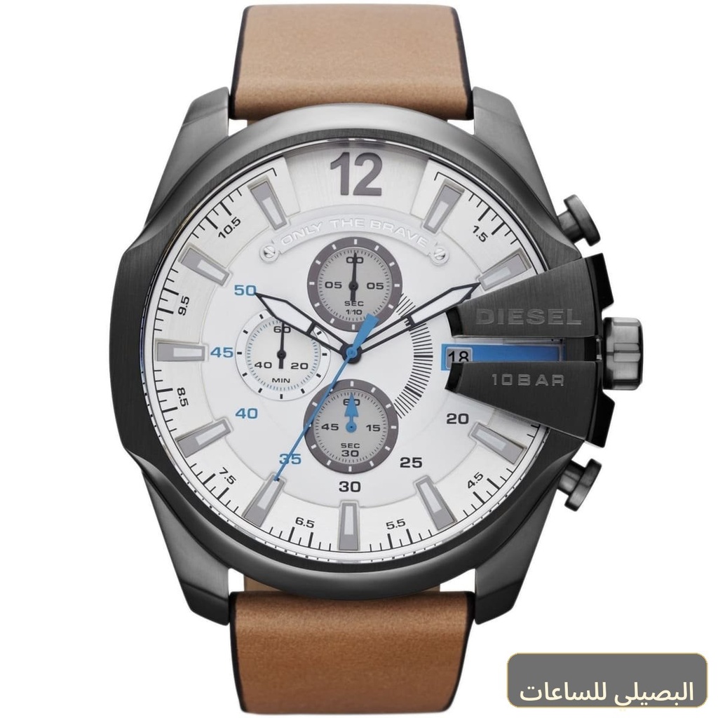 [9000375360b7] ساعة ديزل للرجال ميجا شيف DZ4280 بسير جلد بني