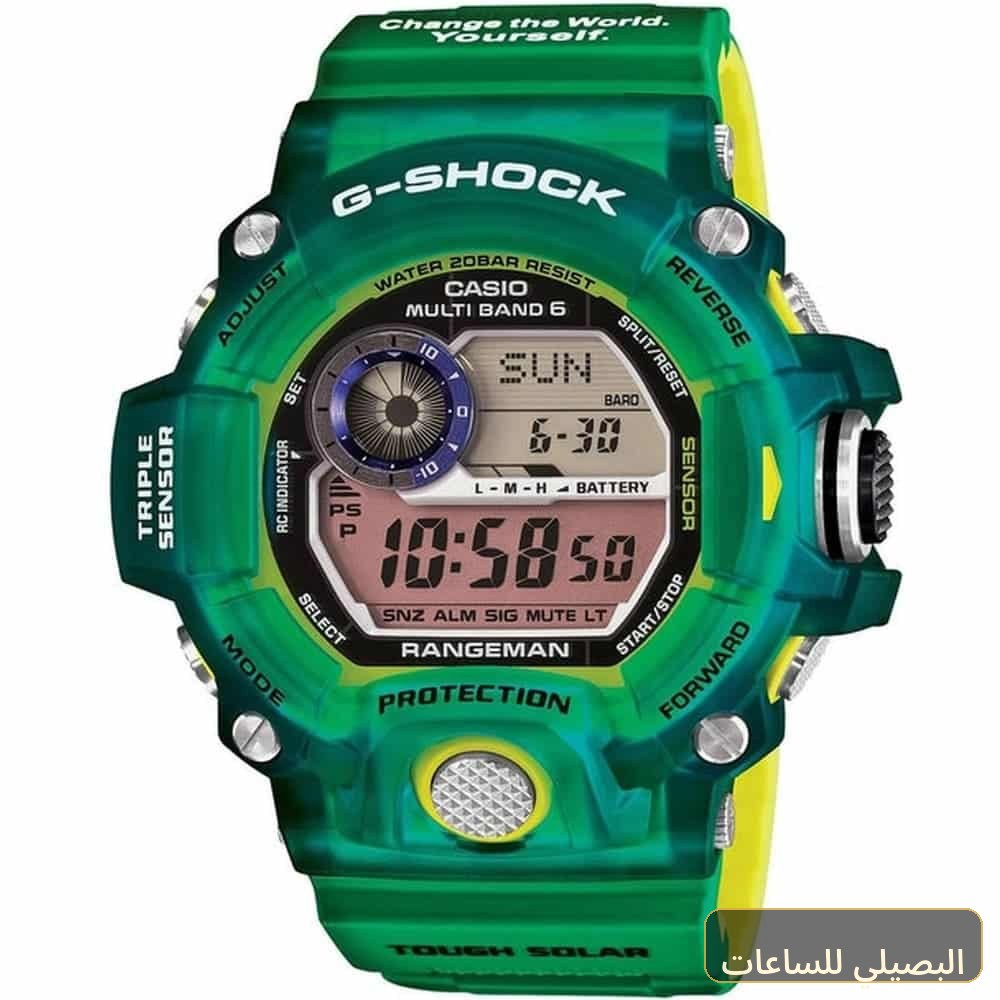 ساعة كاسيو جي شوك للرجال GW-9401KJ-3JR بسير راتنج أخضر ونظام عرض رقمي