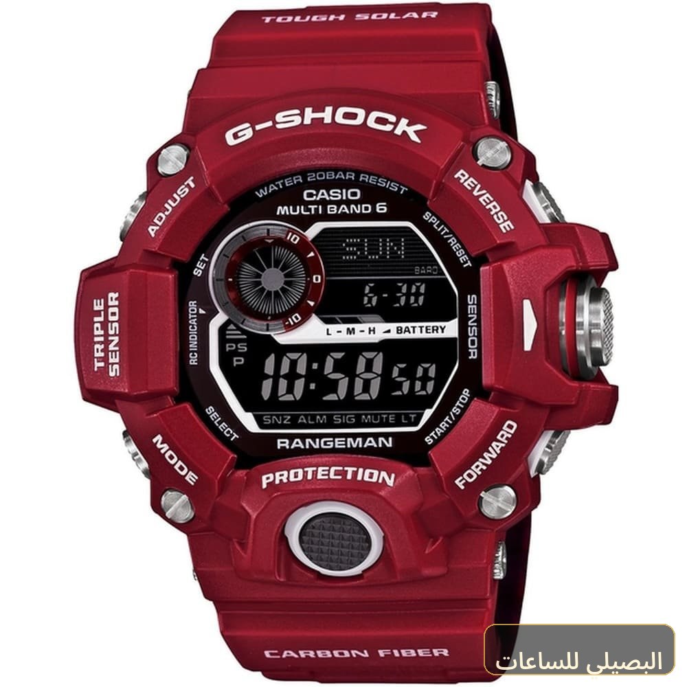 ساعة كاسيو جي شوك للرجال GW-9400RDJ-4JF بسير راتنج أحمر وعرض رقمي