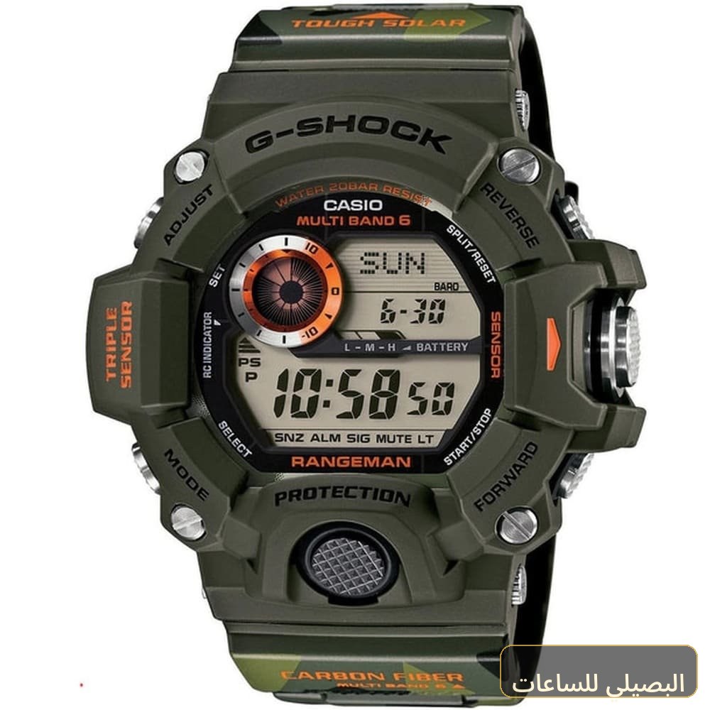 ساعة كاسيو جي شوك للرجال GW-9400CMJ-3JR لون أخضر بسير راتنج ونظام عرض رقمي