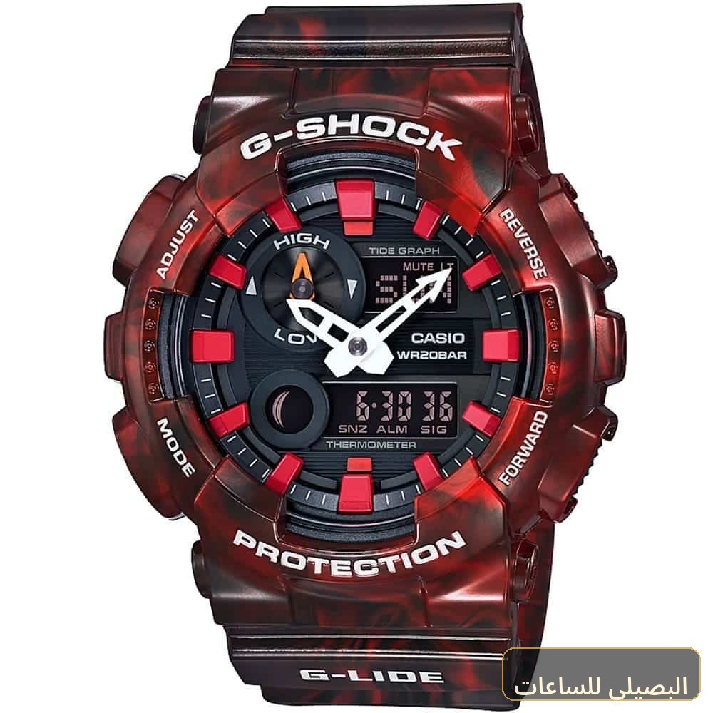 [126fd977662a] ساعة كاسيو جي شوك للرجال GAX-100MB-4A بمينا أسود وسير راتنج أحمر
