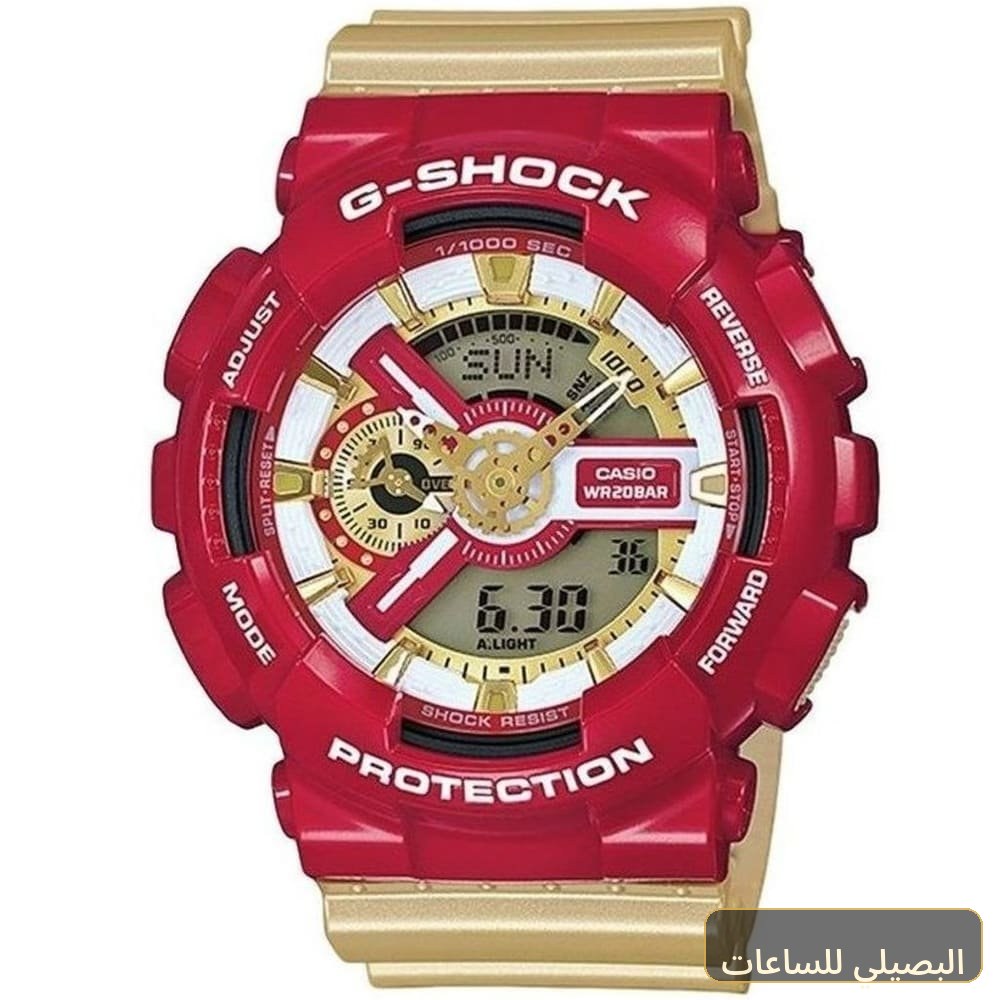 [d7ed87e883d6] ساعة كاسيو جي شوك للرجال GA110CS-4A بمينا أبيض وسير راتنج ذهبي