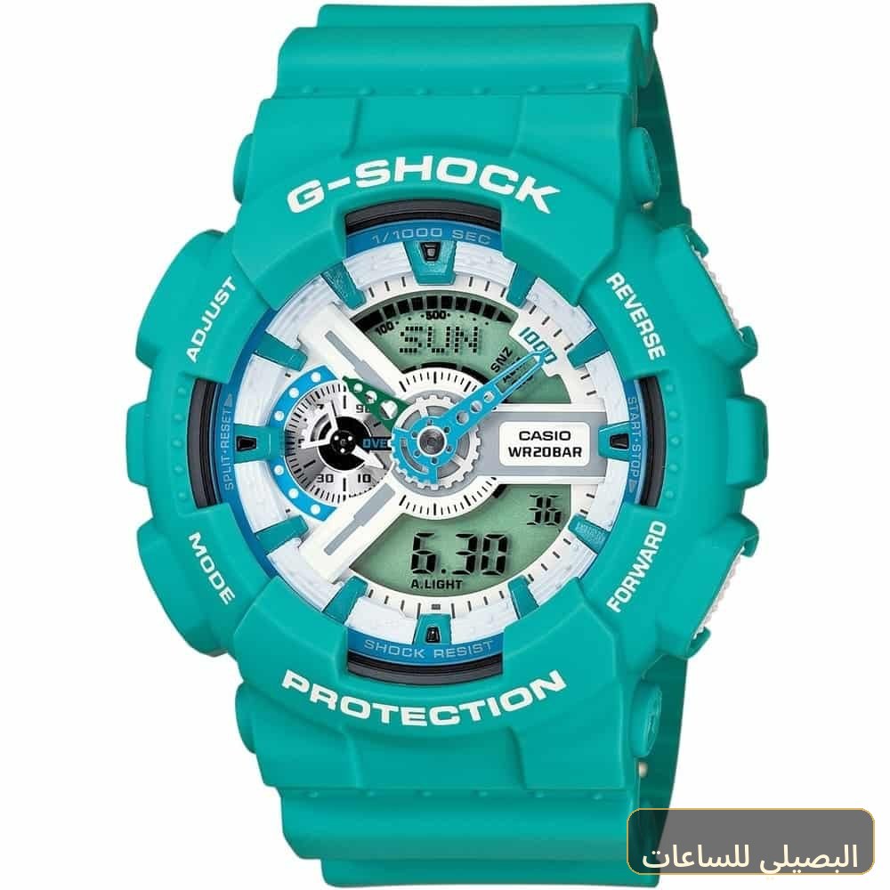 [f3c720bebb03] ساعة كاسيو جي شوك للرجال GA-110SN-3A بمينا أبيض وسير راتنج مائي ونظام عرض تناظري رقمي