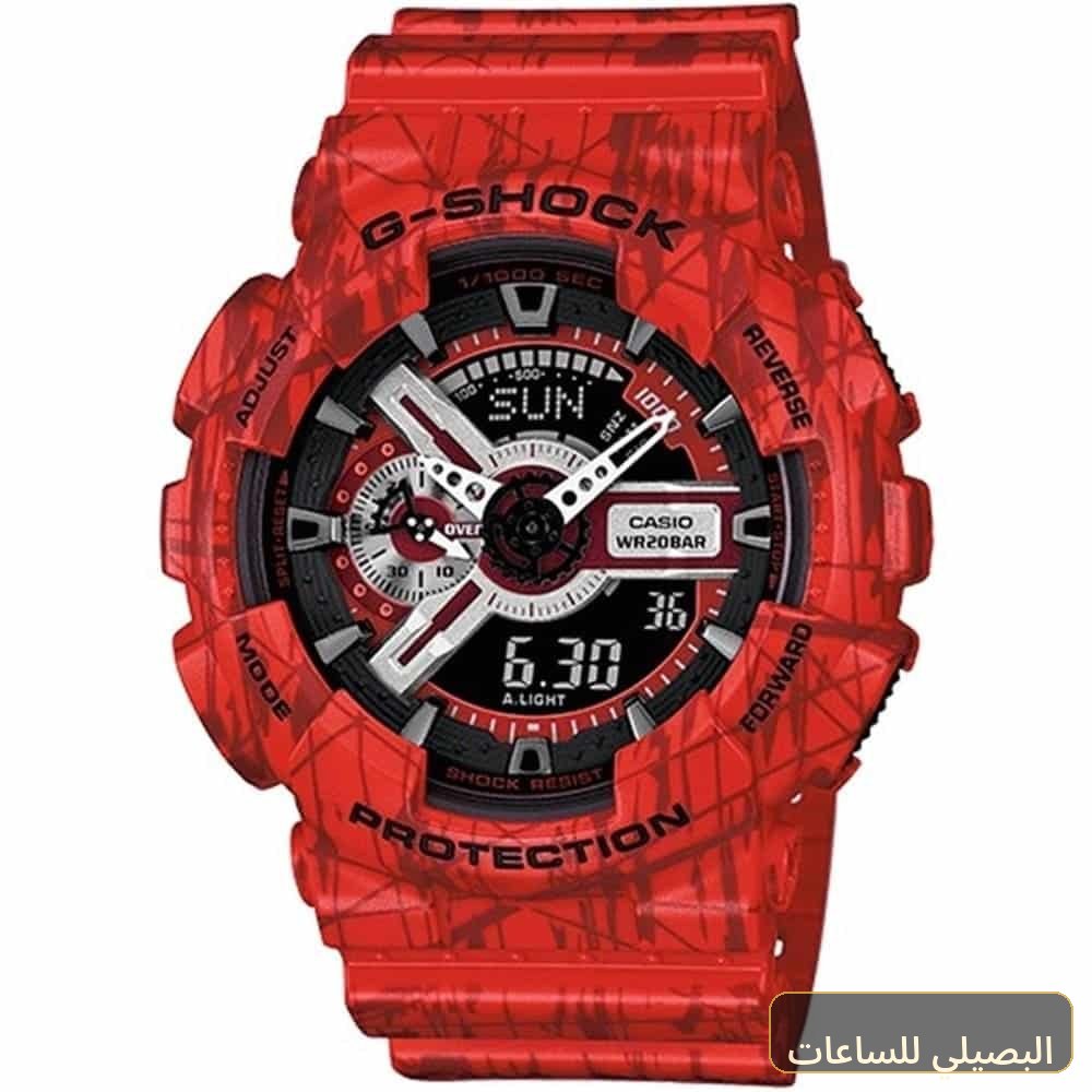 [edf536dea025] ساعة كاسيو جي شوك للرجال GA-110SL-4A لون أحمر بمينا أسود وسير راتنج