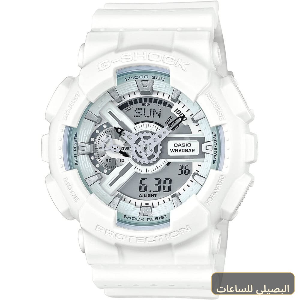 [94508989832d] ساعة كاسيو جي شوك للرجال GA-110LP-7AJF باللون الأبيض وسير راتنج تناظري رقمي