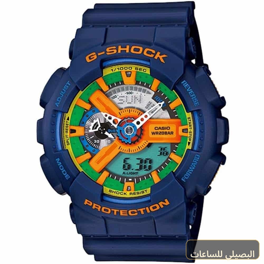 [572a9bce0ac7] ساعة كاسيو جي شوك للرجال GA-110FC-2A بمينا أخضر وسير راتنج أزرق