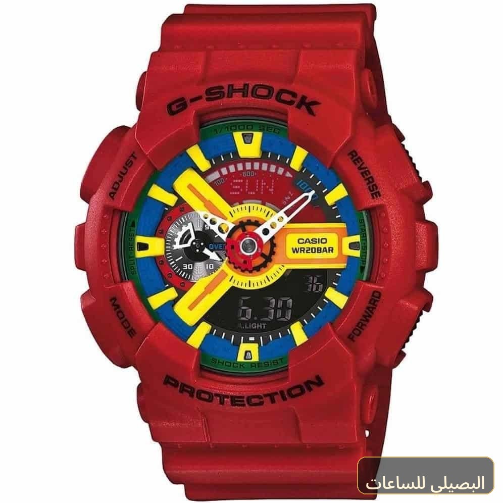 [9cfbdbec6456] ساعة كاسيو جي شوك للرجال GA-110FC-1A بمينا أزرق وسير راتنج أحمر