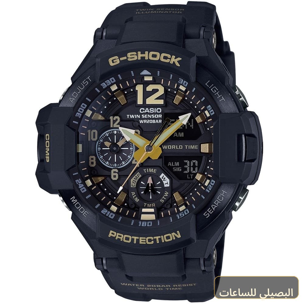[e5308cd6367f] ساعة كاسيو جي شوك للرجال GA-1100GB-1A بلون أسود وسير راتنج ونظام عرض نظري ورقمي