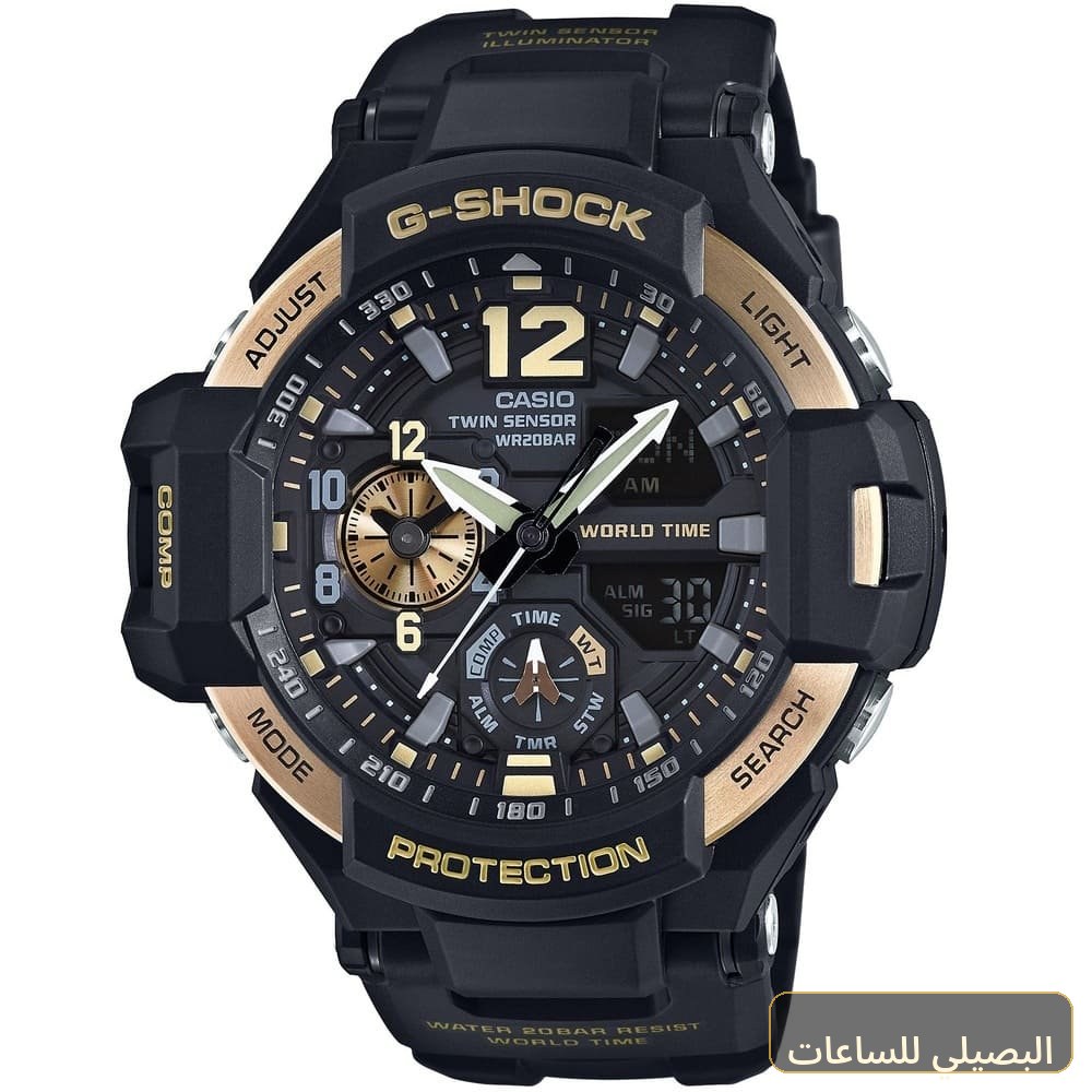 ساعة كاسيو جي شوك للرجال GA-1100-9GJF بلون أسود وسير راتنج
