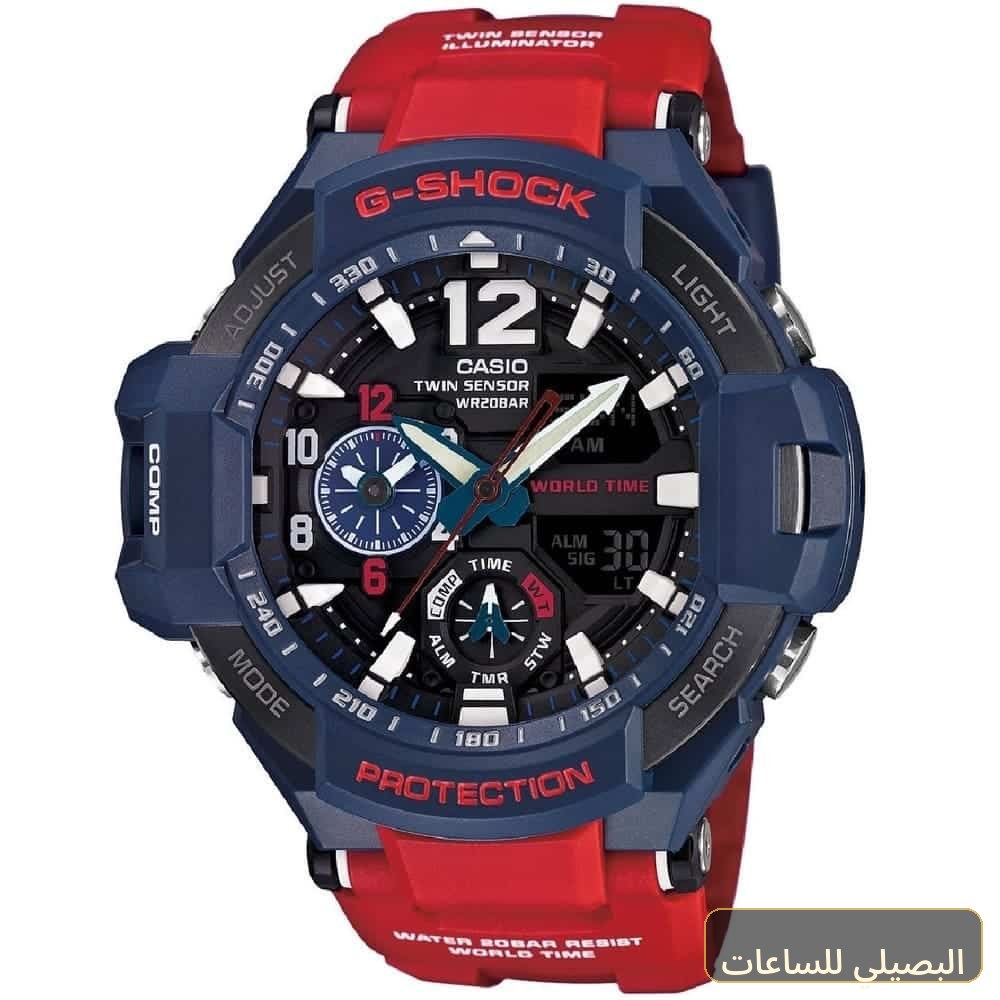 ساعة كاسيو جي شوك للرجال GA-1100-2A بمينا أسود وسير راتنج أحمر