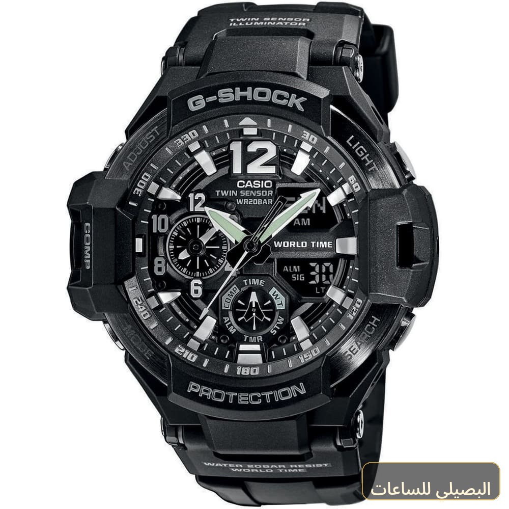 [0ade72c61f66] ساعة كاسيو جي شوك للرجال GA-1100-1AER بلون أسود وسير راتنج دائرية