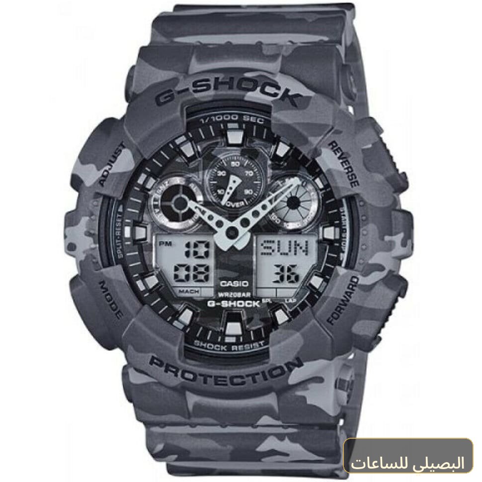 [d7606379cb81] ساعة كاسيو جي شوك للرجال GA-100CM-8A بمينا أسود وسير راتنج رمادي