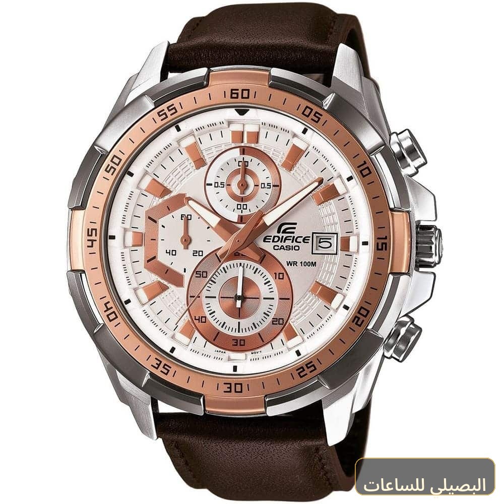 [CSIM-10560] ساعة كاسيو اديفيس للرجال EFR-539L-7AV بسير جلد بني ومينا أبيض