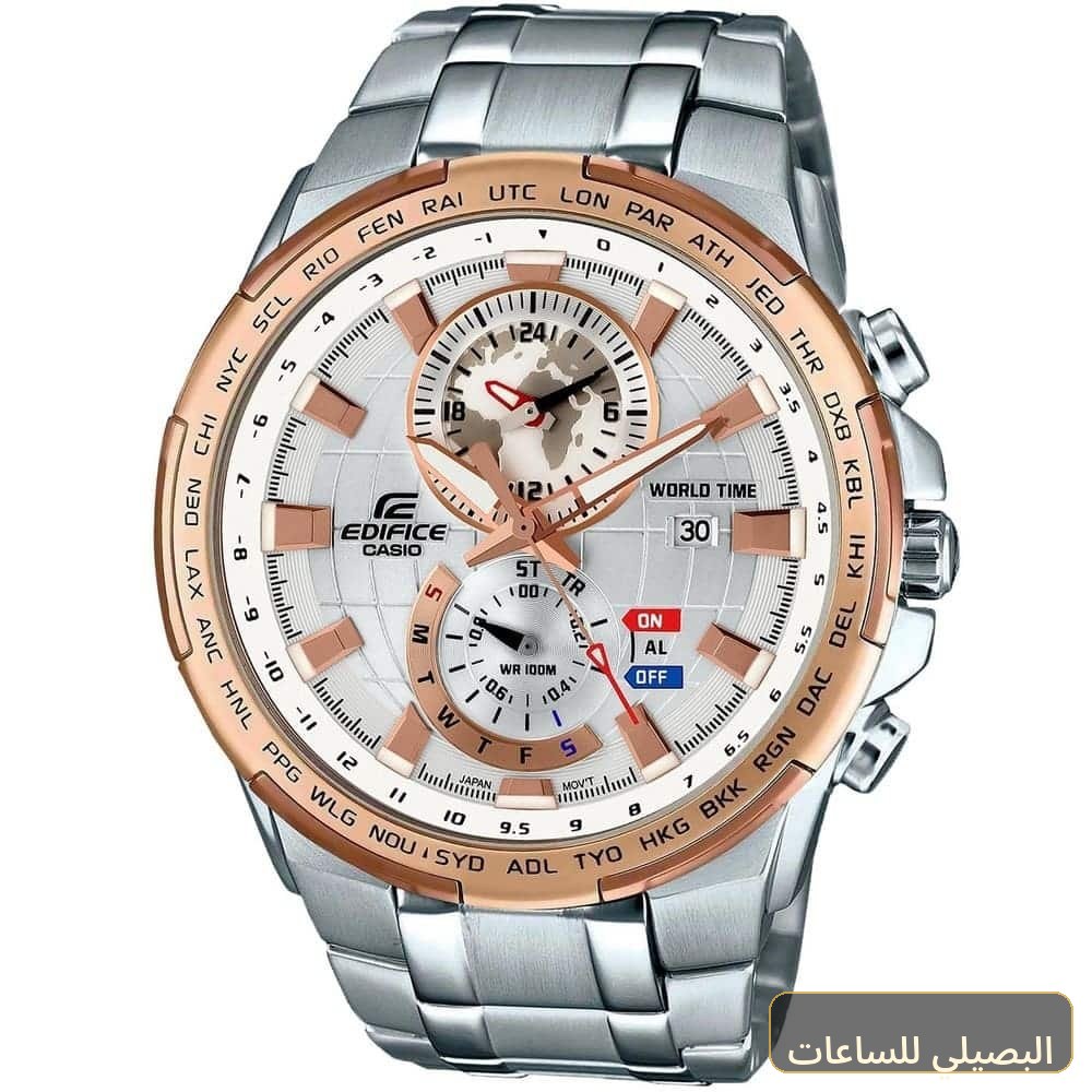 [CSIM-10536] ساعة كاسيو اديفيس للرجال EFR-550D-7AV ستانلس ستيل فضي ونحاسي