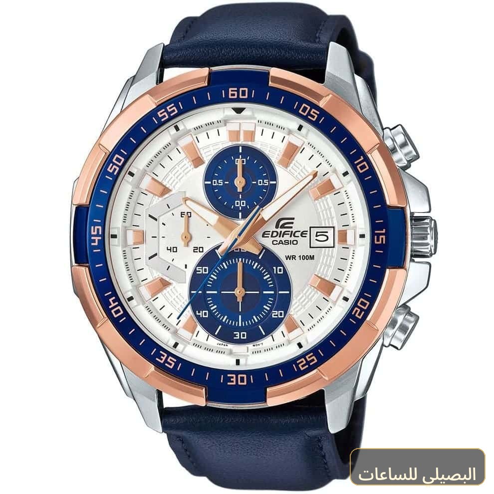 ساعة كاسيو اديفيس للرجال EFR-539L-7CV بسير جلد طبيعي أزرق ونظام كرونوغراف