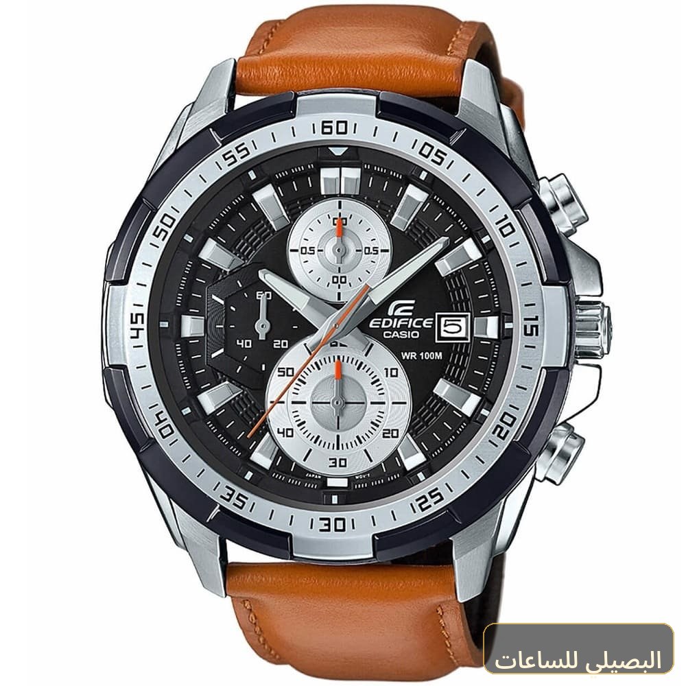[CSIM-10490] ساعة كاسيو اديفيس للرجال EFR-539L-1BV بسير جلد طبيعي بني ومينا أسود